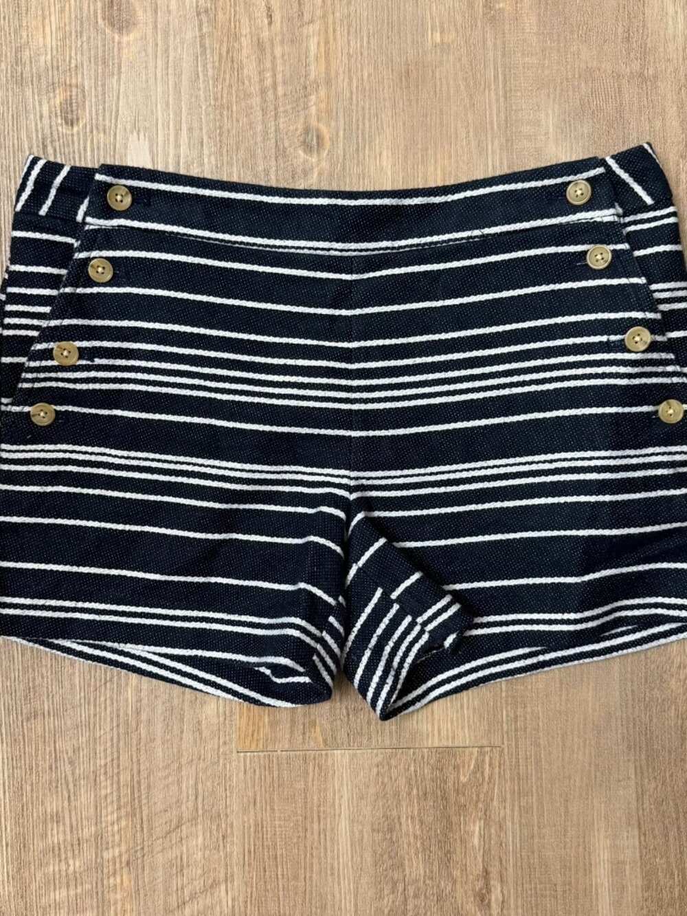 Banana Republic Navy Blue White Striped Sailor Button Cotton Blend Shorts 4